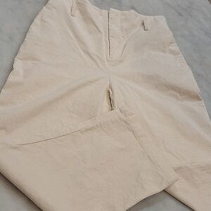 Off White High Waisted Paper Bag Style Corduroy Pants Sz‎ Med Cream Ankle Length